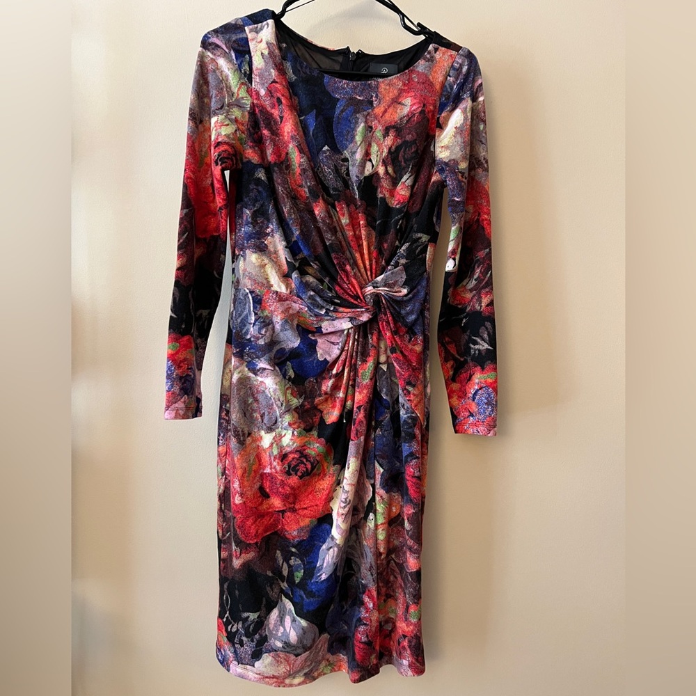 Adrianna Papell Floral Print Knot Front Dress (Size 4)